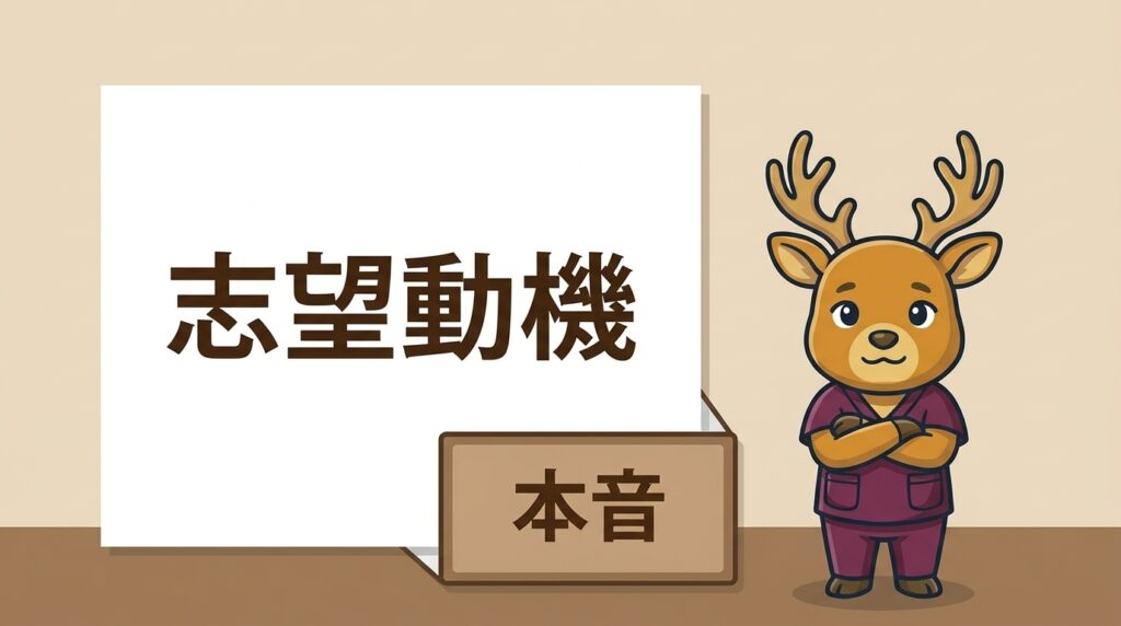 志望動機の紙の下に、本音の札を伏せて置いているイメージ図